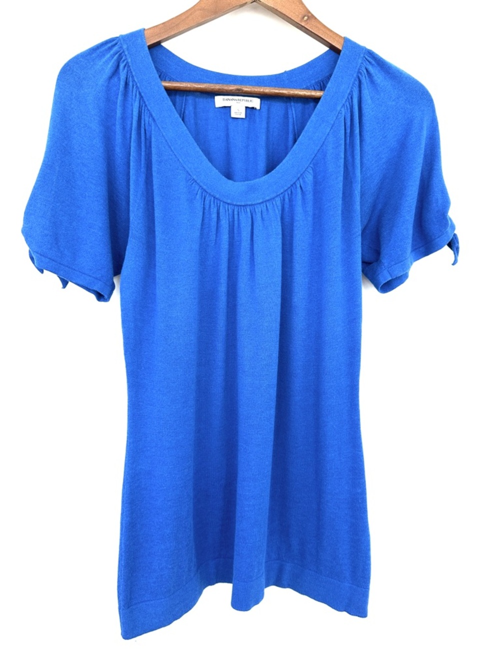 Banana Republic Blue Scoop-Neck Short Sleeve Top, Cotton Knit